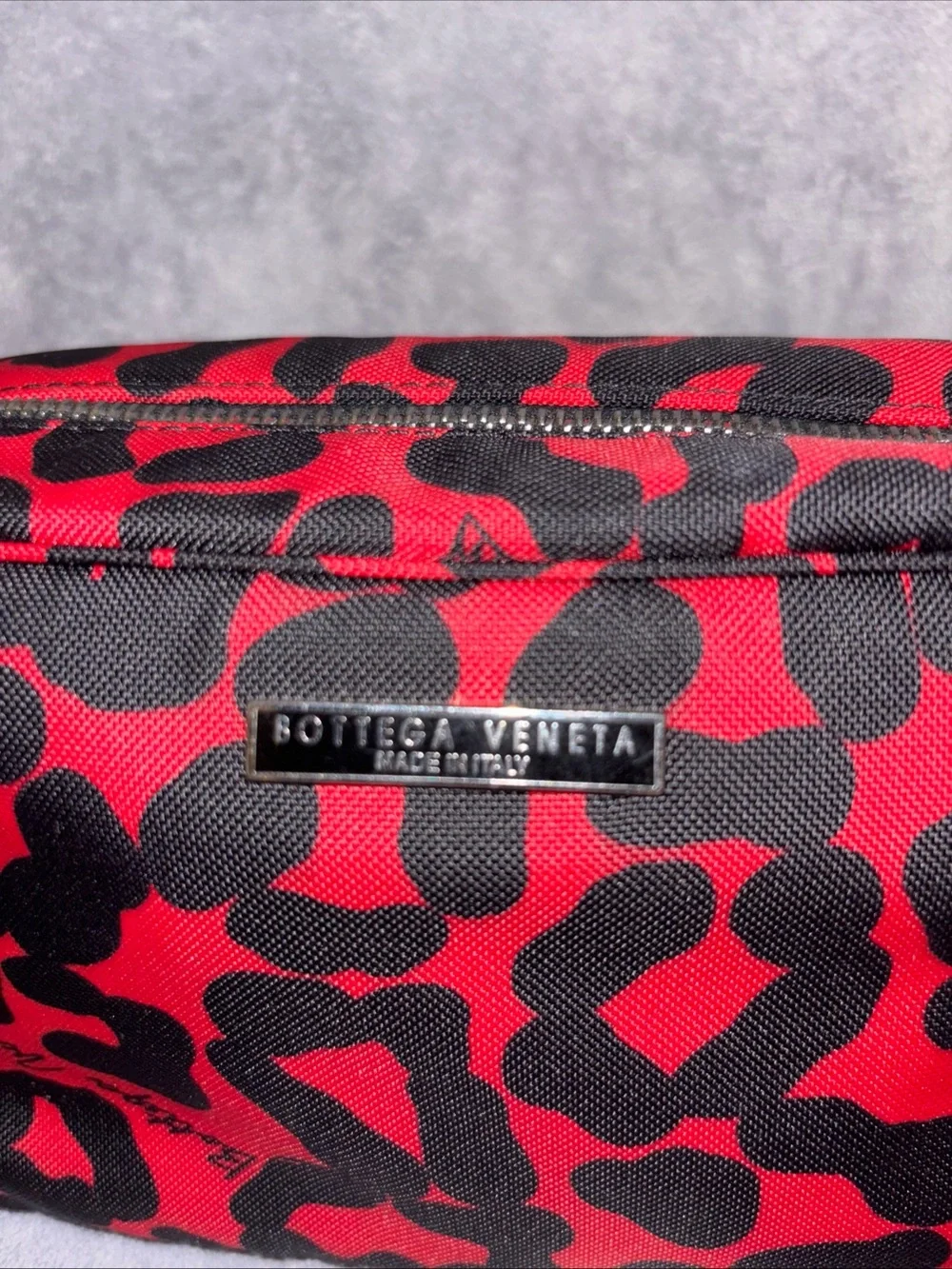 Bottega Veneta Red and Black Leopard Print toiletry pouch with Coa
